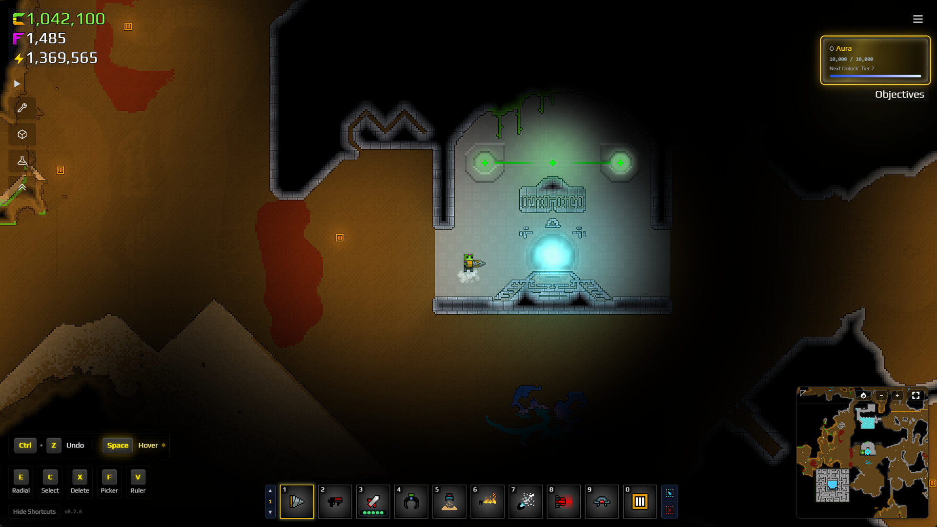 Official Sandustry screenshot showing a glowing ancient chamber with a bright artifact-like center